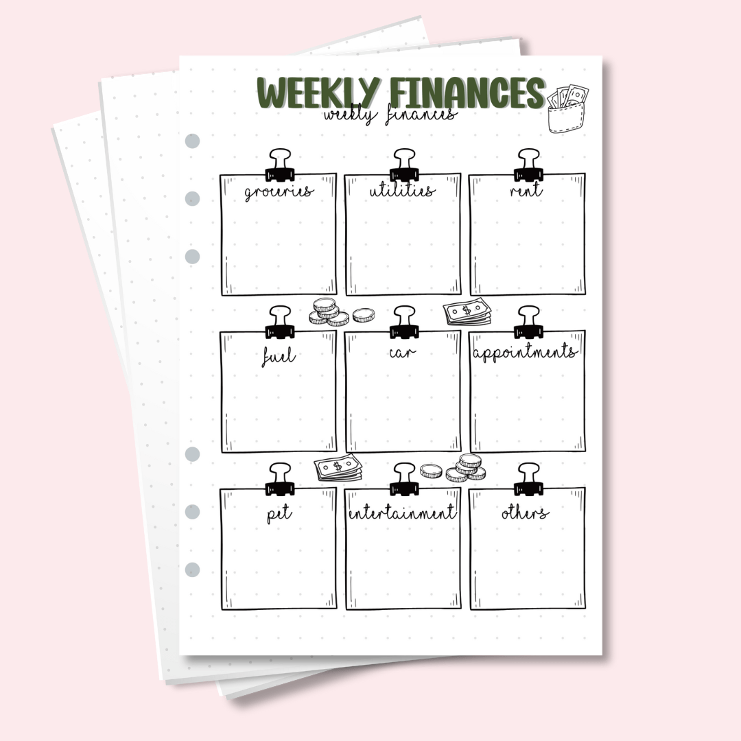 A5 weekly budget tracker insert for finance bullet journals