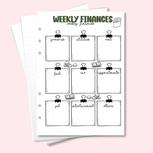 A5 weekly budget tracker insert for finance bullet journals