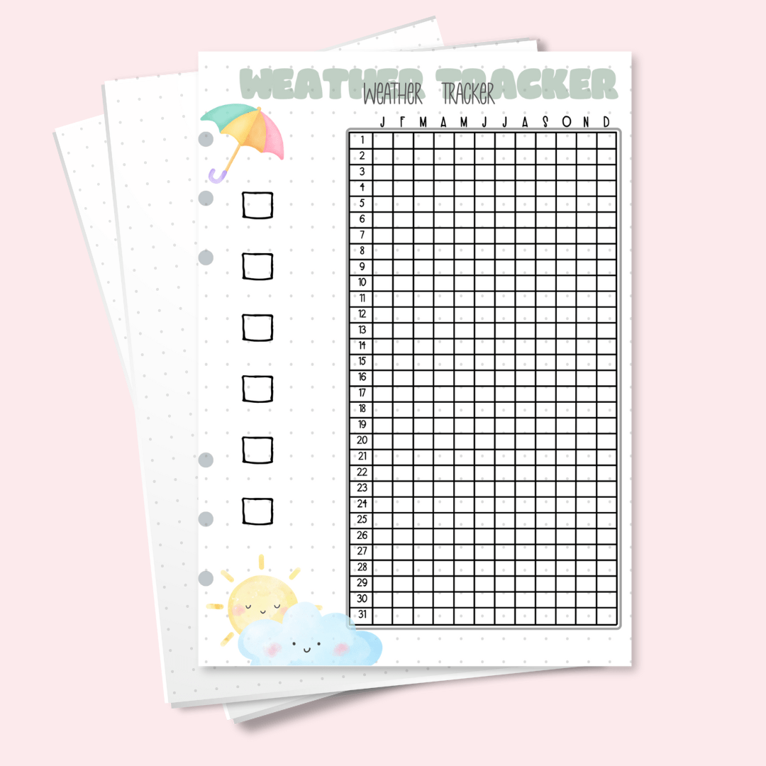 A5 yearly weather tracker page for bullet journal