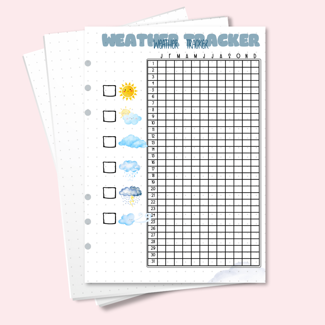 A5 yearly weather tracker pre-filled for journaling