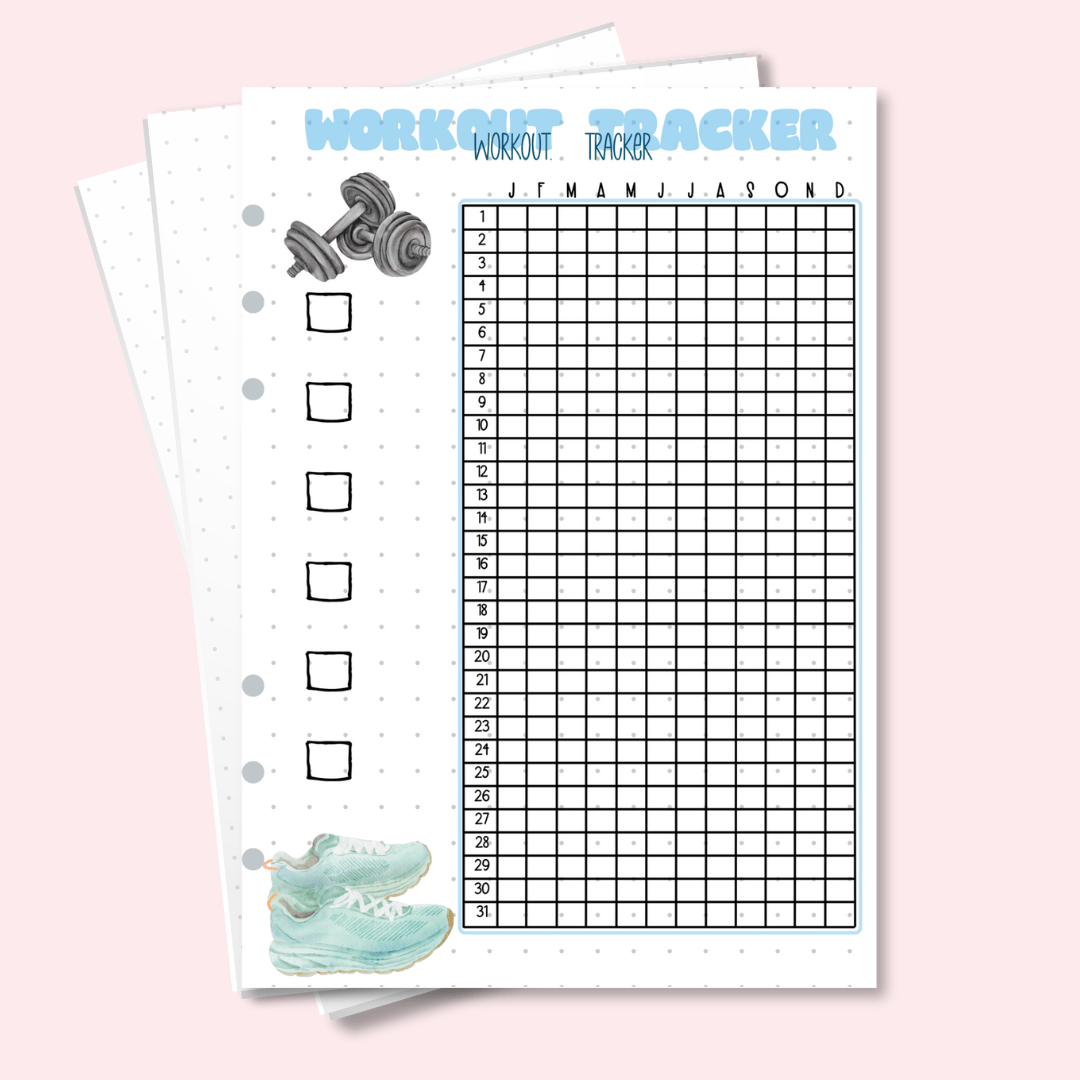 A5 yearly wellness tracker page for bullet journals and planners