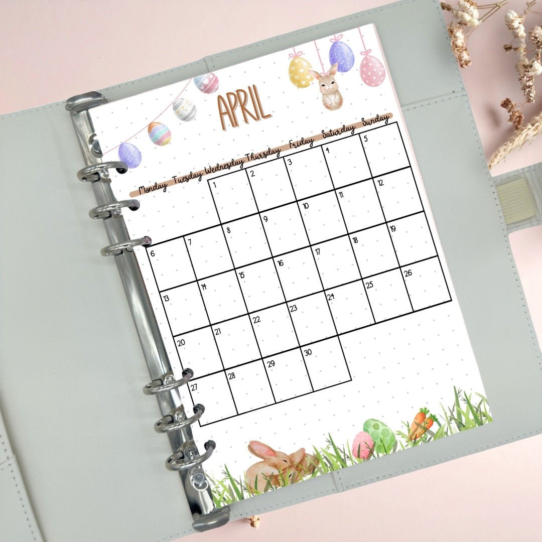 April monthly planner layout A5 binder page Australia for scheduling and planning