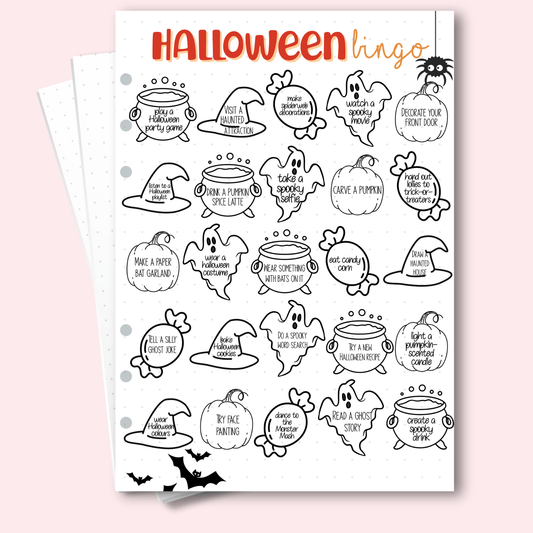 Bingo game planner insert for October, perfect for wellness and custom planners AU.