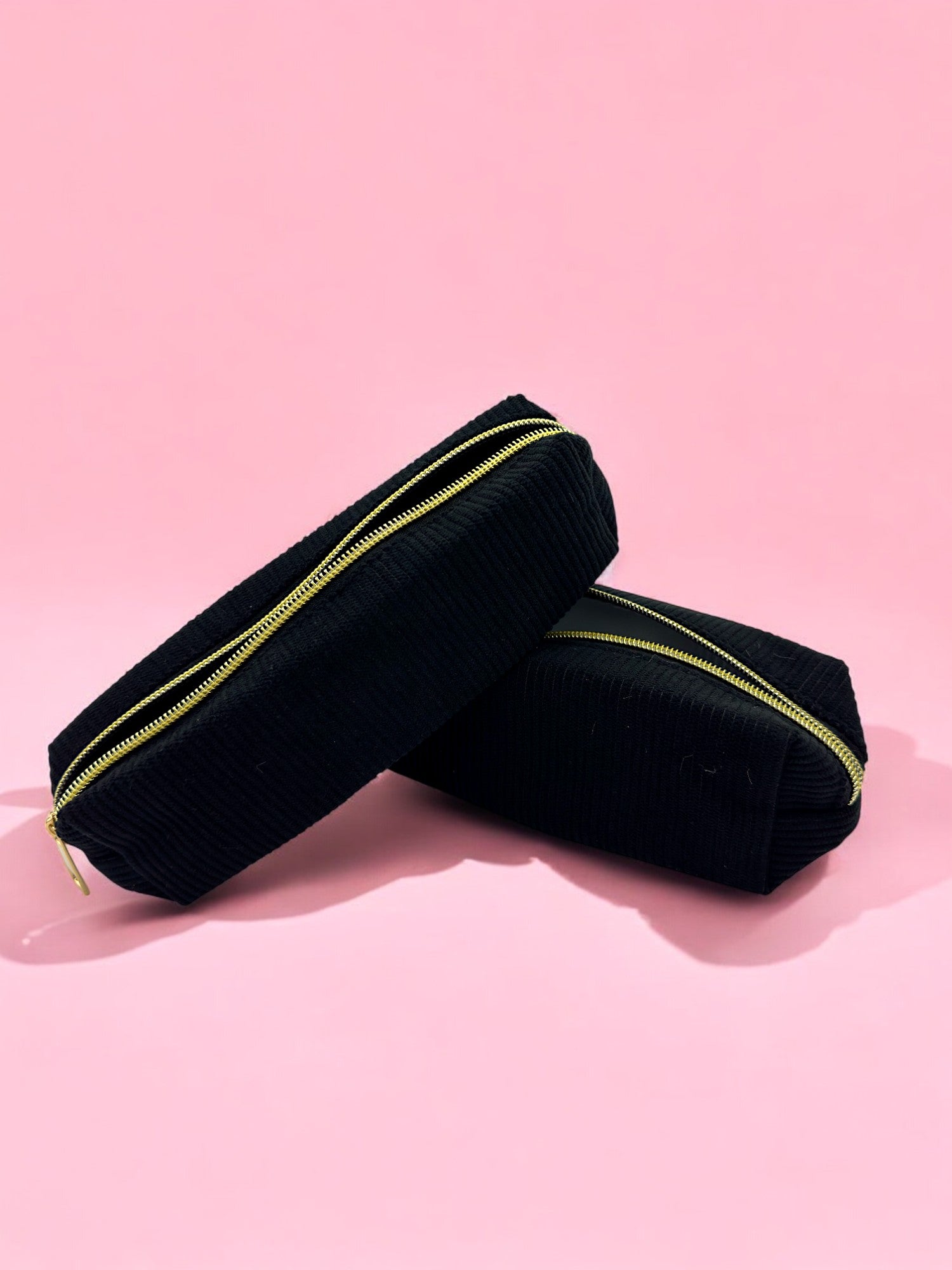 Black Elegant velvet pencil pouch with waterproof lining and secure zipper