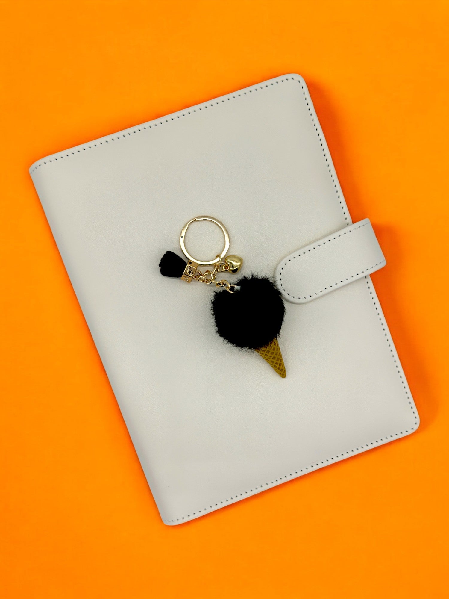 Black Fluffy ice cream cone keychain for your journal and keys