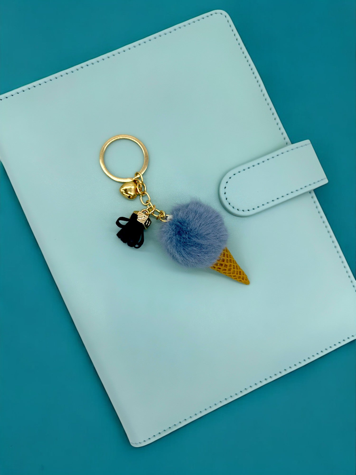 Blue Fluffy ice cream cone keychain for your journal and keys