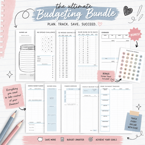 Budget planner A5 bundle | Finance journal pages + sticker sheet