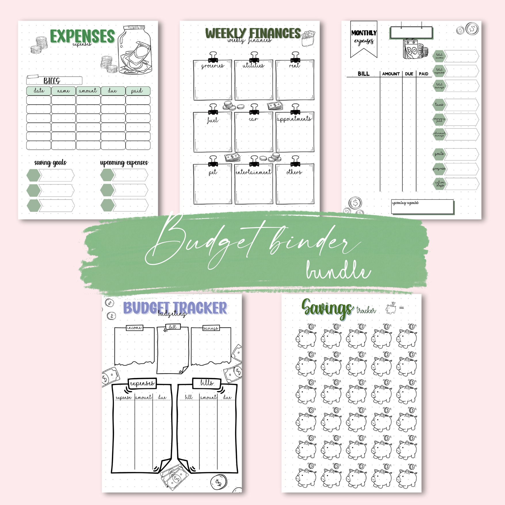 Budgeting and savings journal pages for mindful money planning
