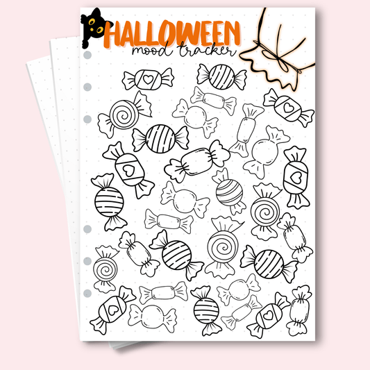 Candy-themed Halloween mood tracker page for self-care journals Australia