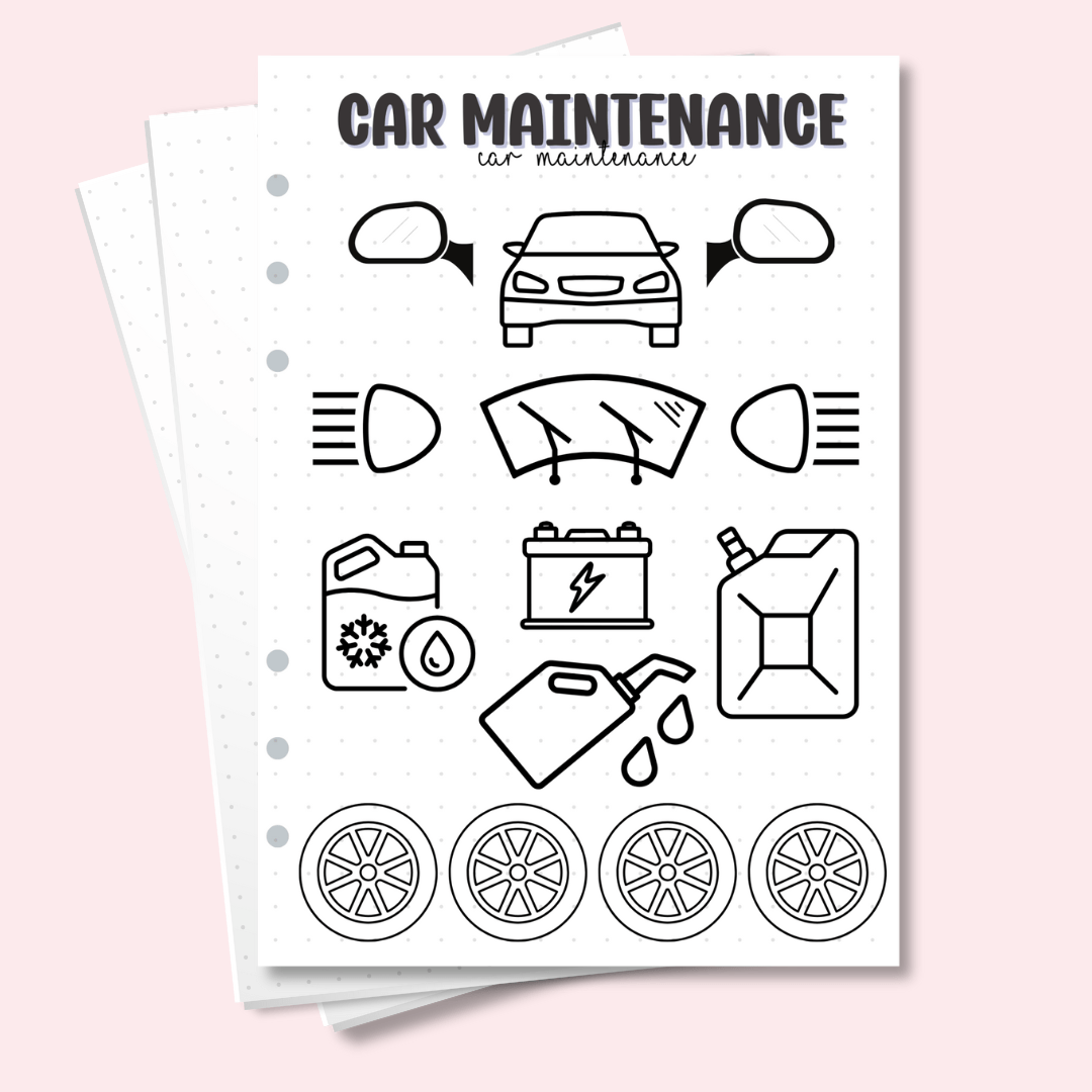 Car maintenance tracker for bullet journals A5 size