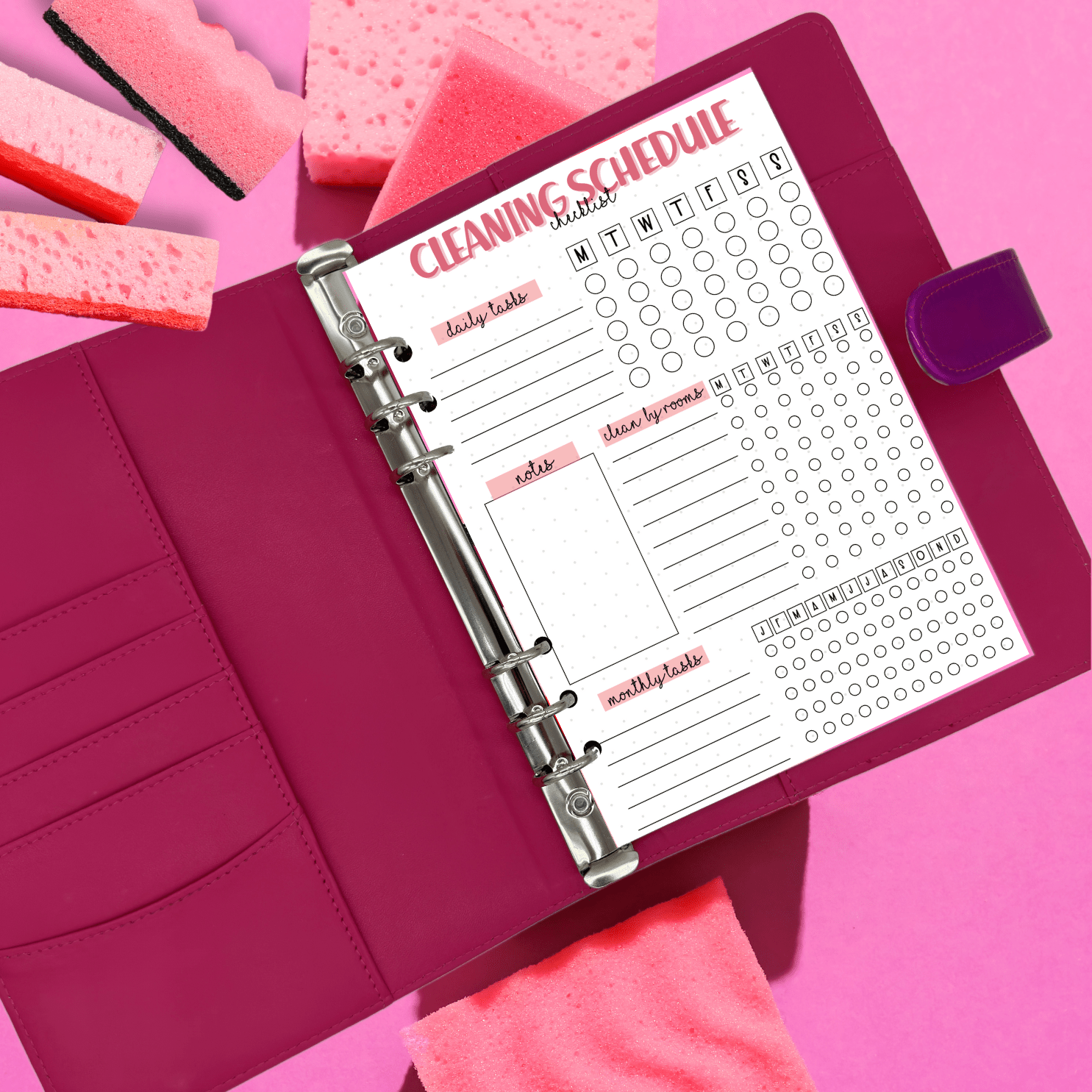 Cleaning routine tracker journal page compatible with housework bingo