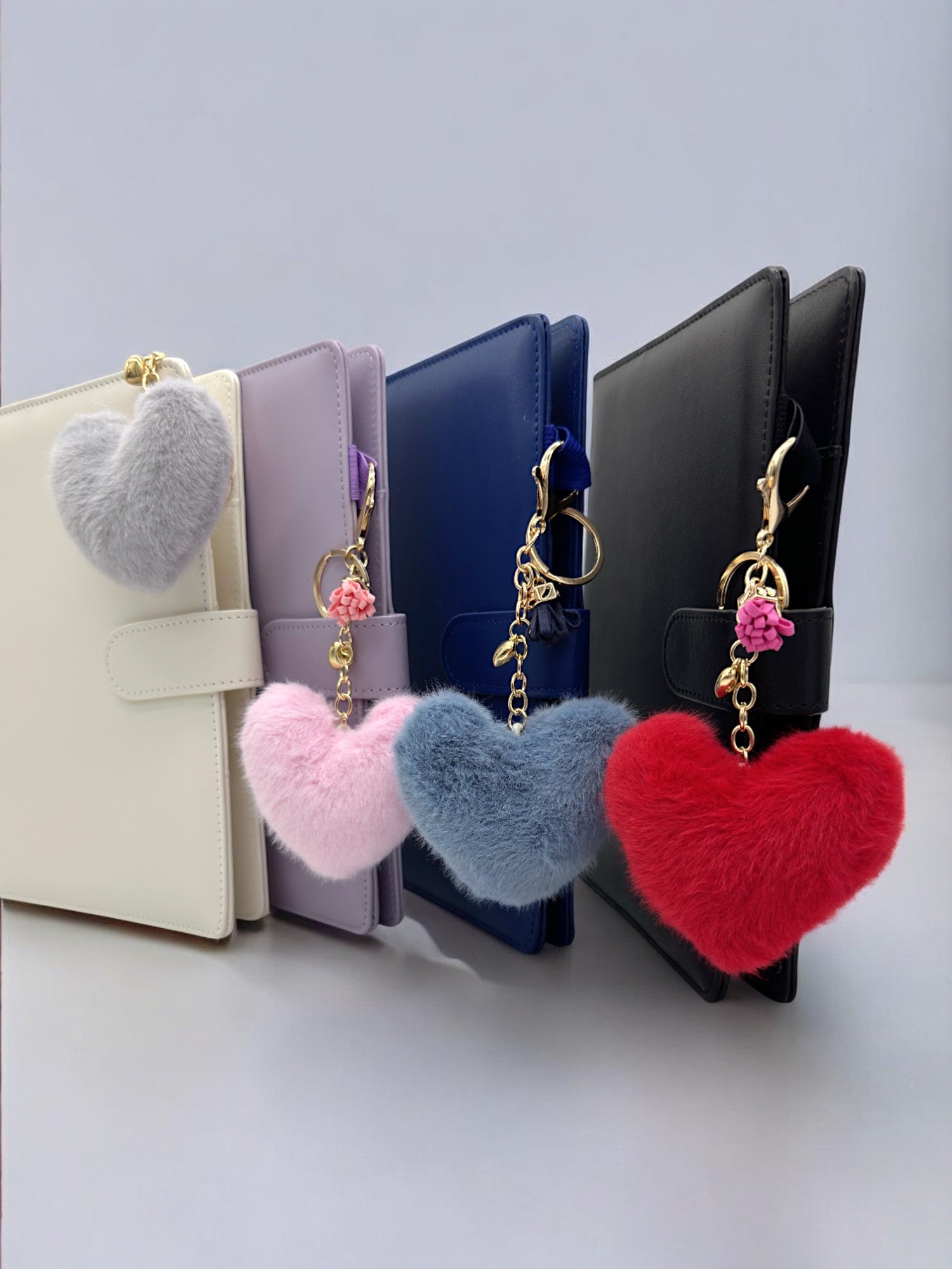 Colourful pom-pom keyring with tassel and clip