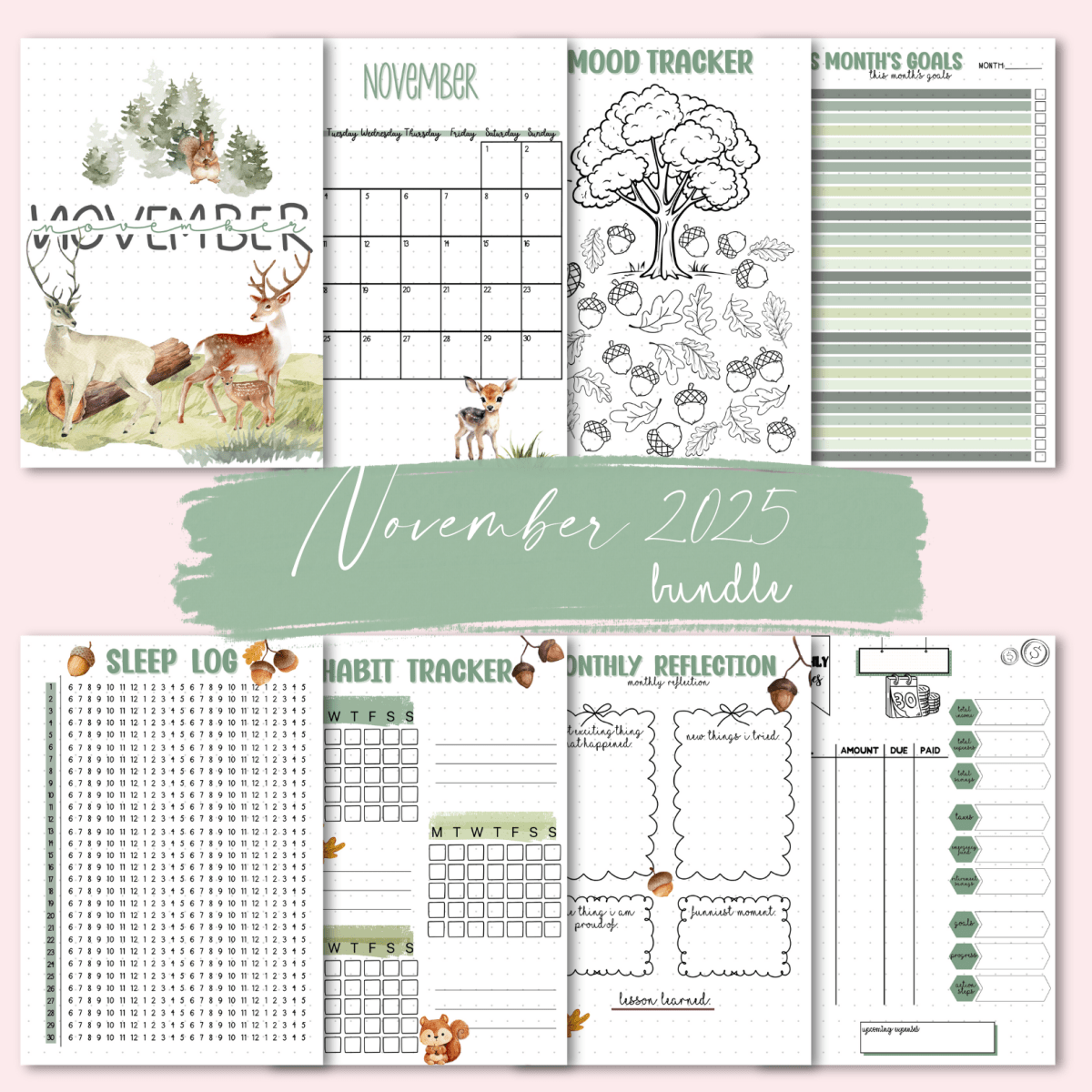 Complete November planner pack for mindfulness journaling