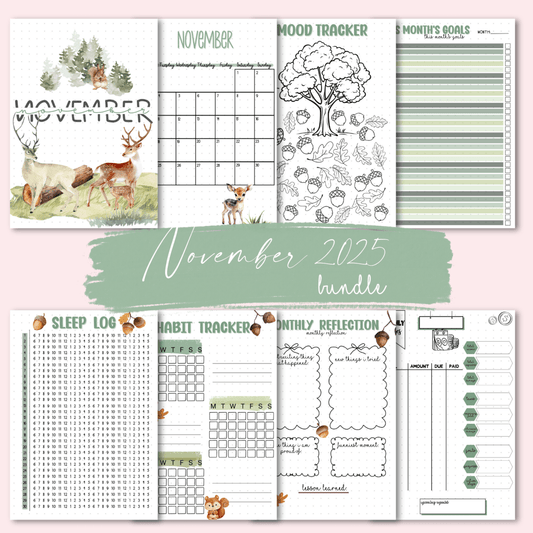 Complete November planner pack for mindfulness journaling