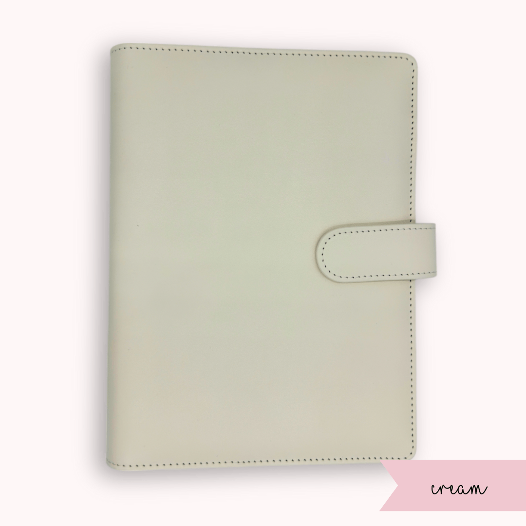 Cream A5 bullet journal cover with 6-ring binder