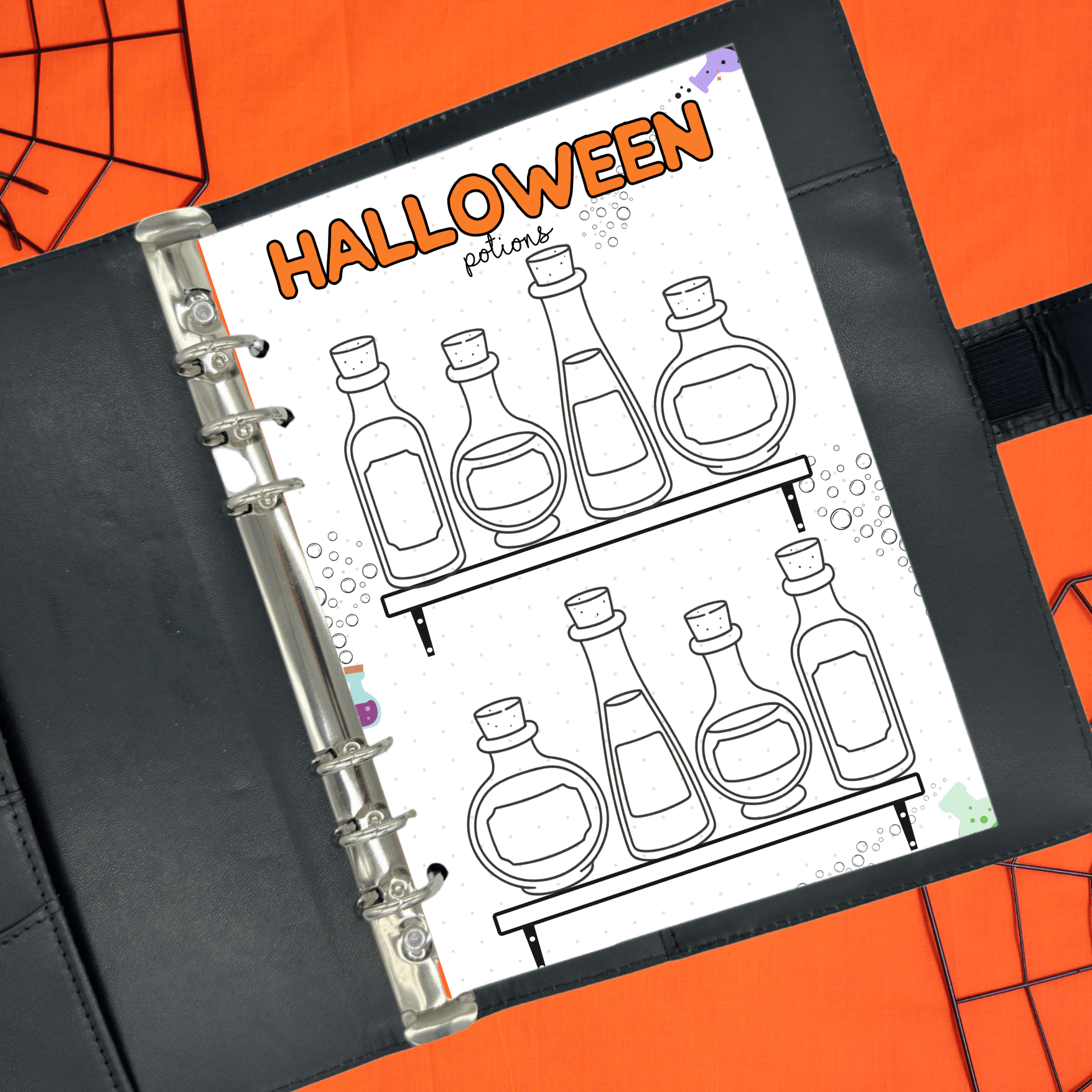 Creative Halloween potions page designed for self-care journals Australia