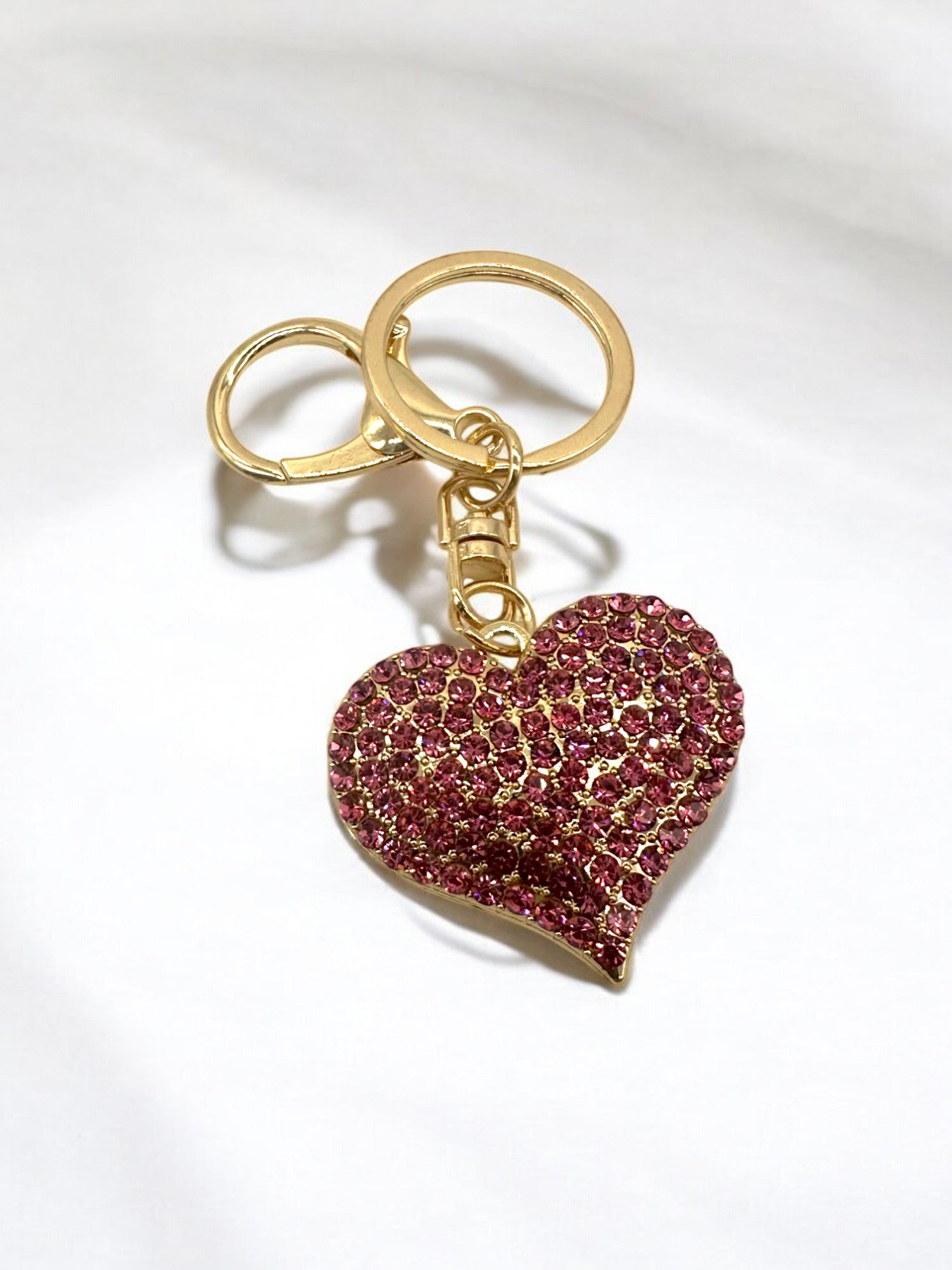 Dark pink Sparkly rhinestone heart keychain gold