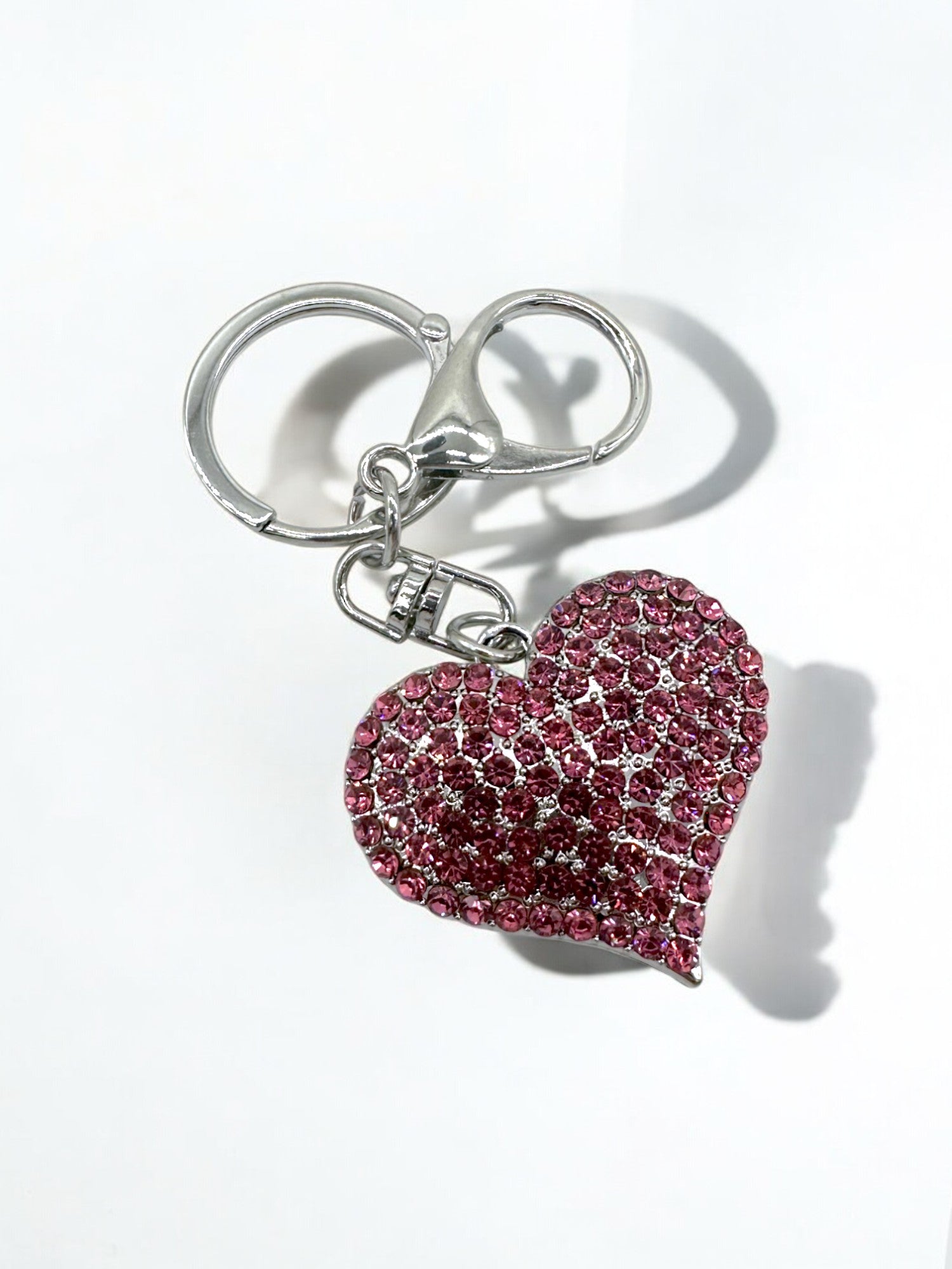 Dark pink sparkly rhinestone heart keychain