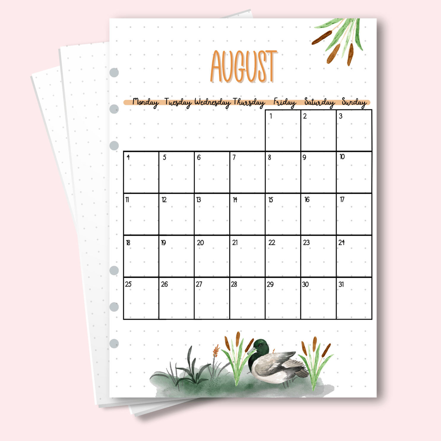 Dated monthly layout for August 2025 bullet journals