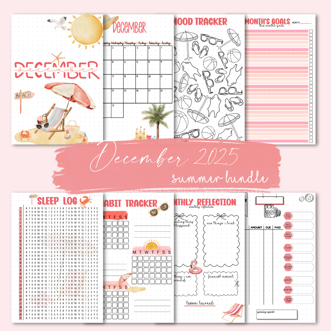 December 2025 summer monthly journaling pages for your bullet journal