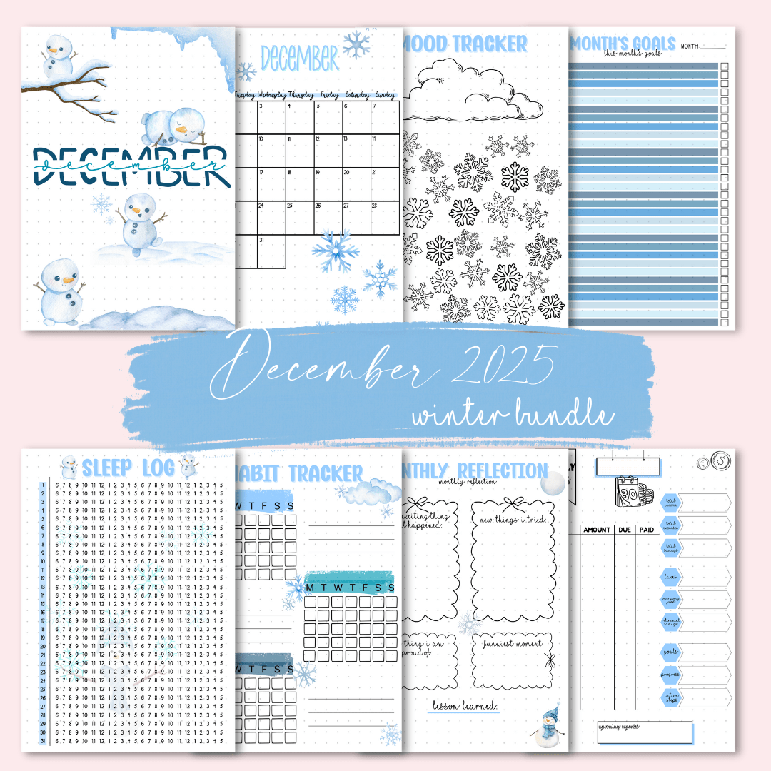 December 2025 winter monthly journaling pages for your bullet journal