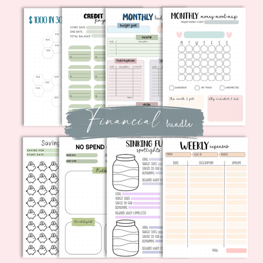 Financial bundle collection of 8 printable budget pages from Mindful Planners