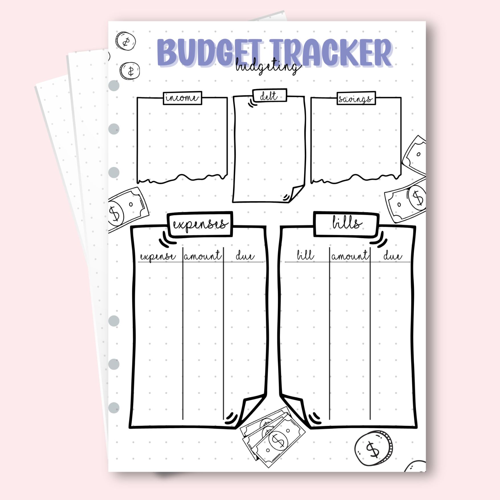 Financial overview insert for bullet journals and planners