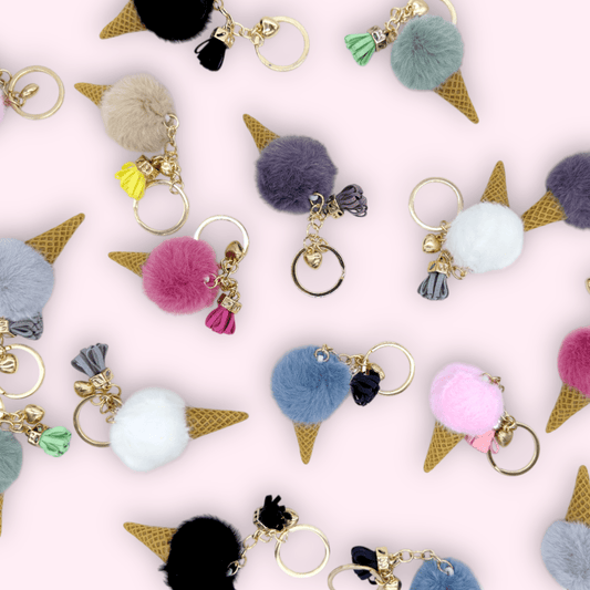 Fluffy ice cream cone keychain pastel colours