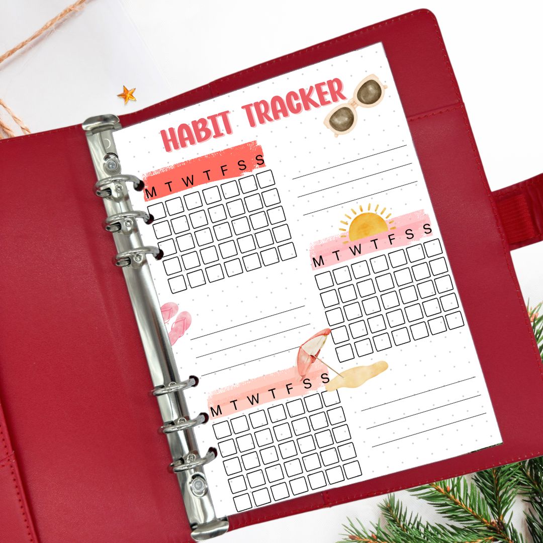 Four-habit grid layout for A5 6-ring binder journals