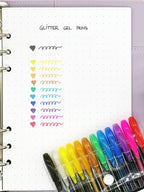 Glitter gel pens adding sparkle to bullet journal titles and doodles