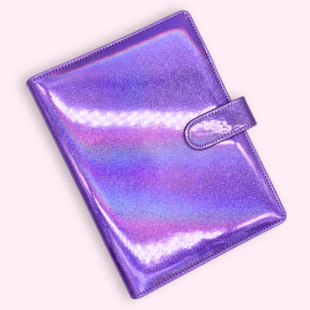 Glittery personalised planner cover with 6-ring binder and magnetic closure
