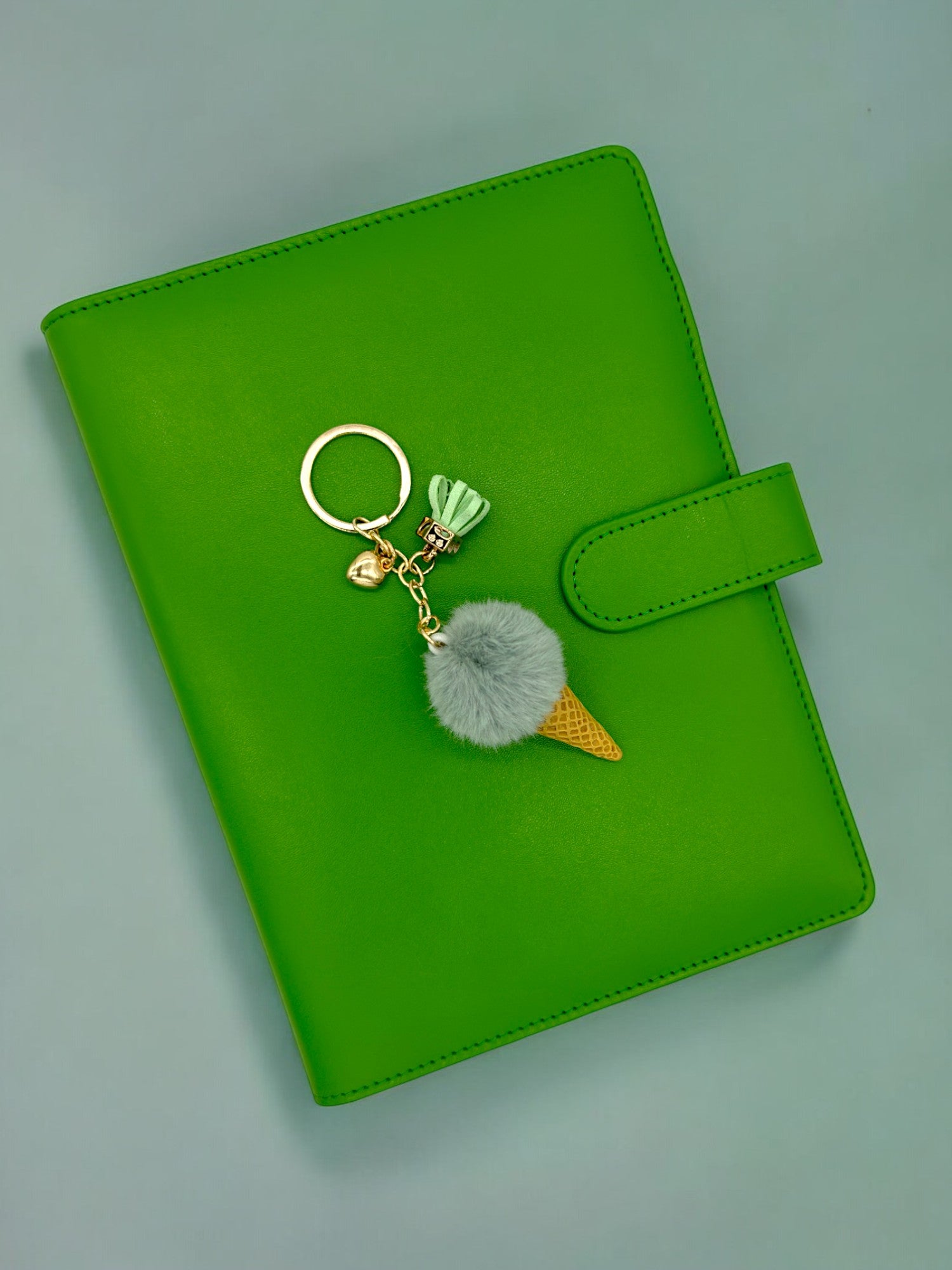 Green Fluffy ice cream cone keychain for your journal and keys