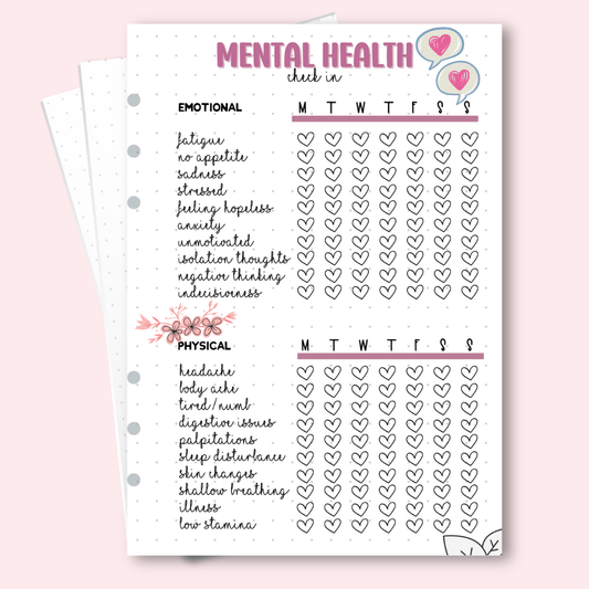 Hand writing on Mindful Planners A5 mental health check-in page
