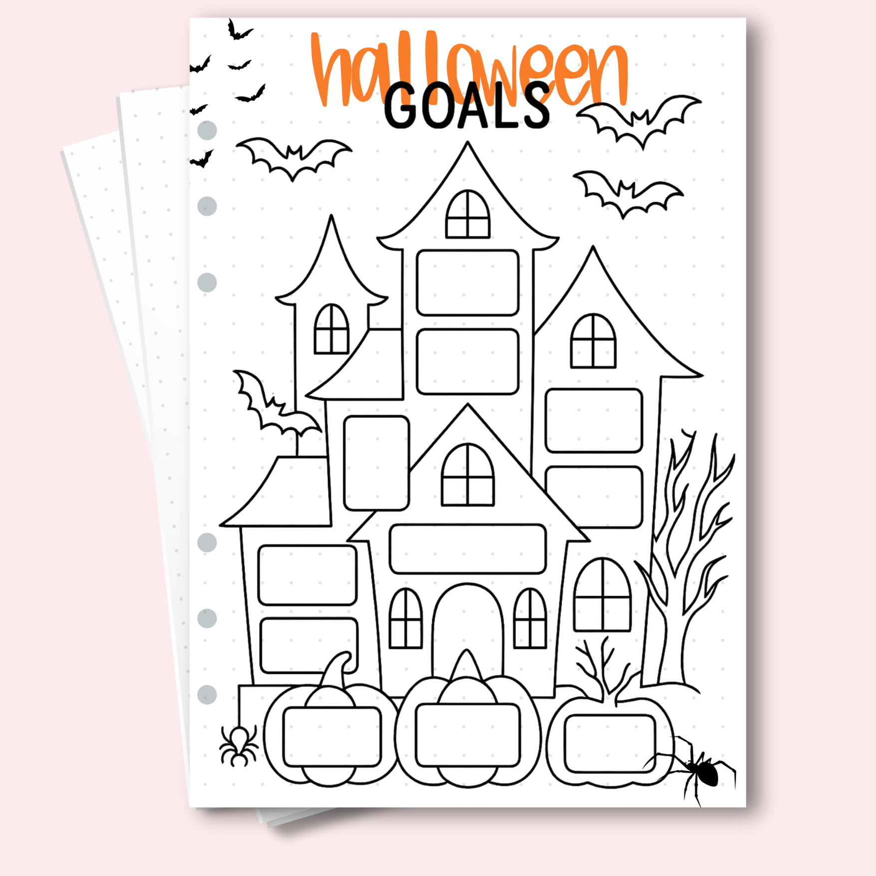 Haunted house Halloween goals page for self-care journals Australia.