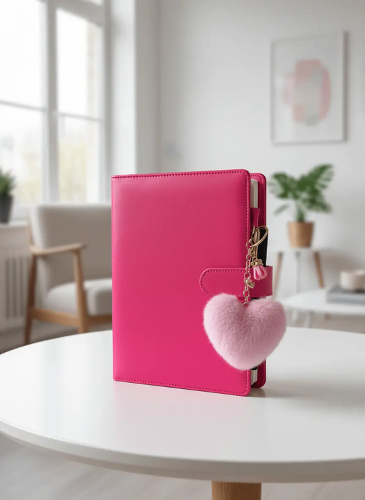 A5 pink journal cover with 6-ring binder system for easy journaling, adding and changing journal pages has never been easier