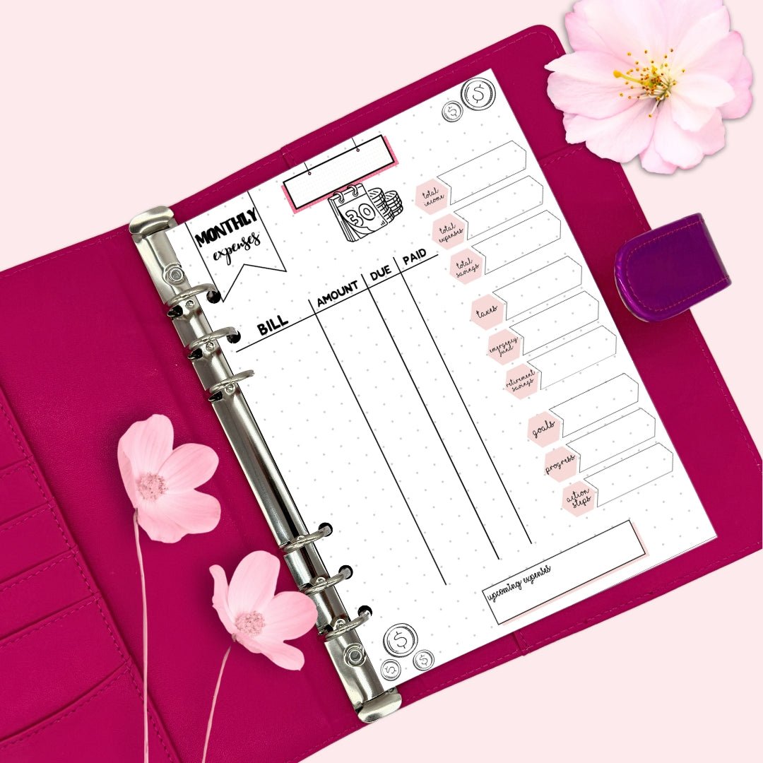 January 2026 budget tracker printed on premium cardstock for A5 ring binders