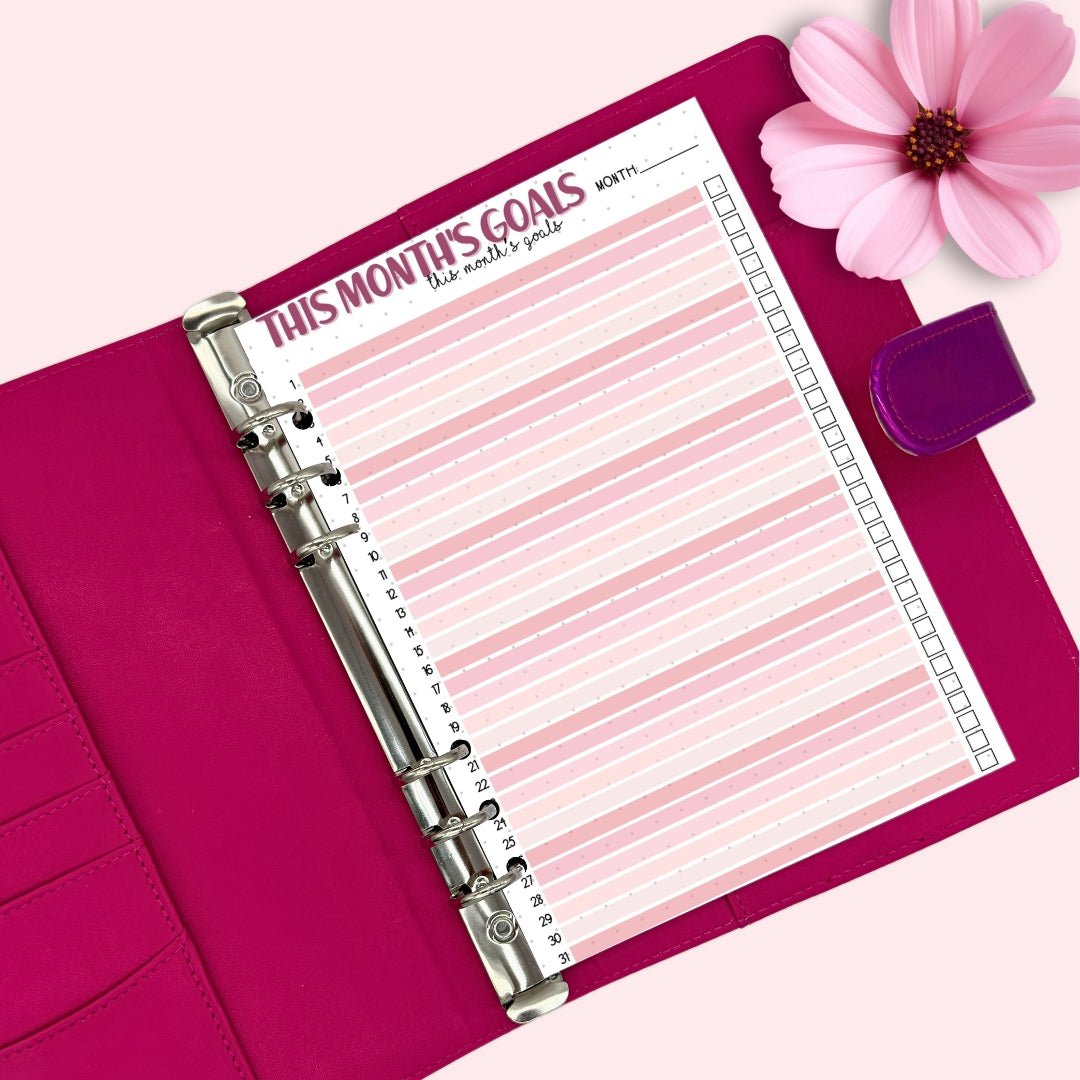 January 2026 goals journal page printed on premium cardstock for A5 ring binders
