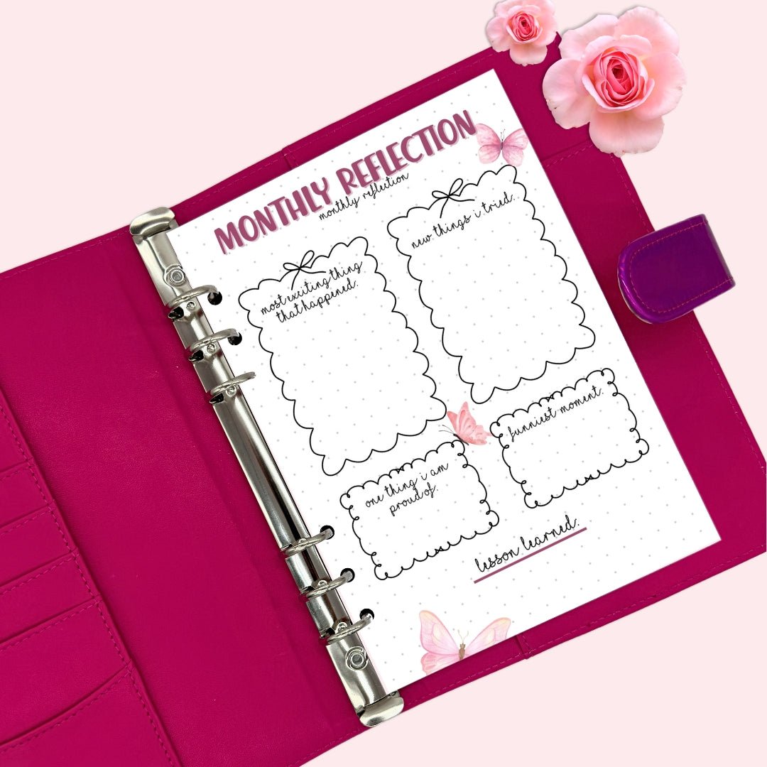 January 2026 reflection page printed on premium cardstock for A5 ring binders