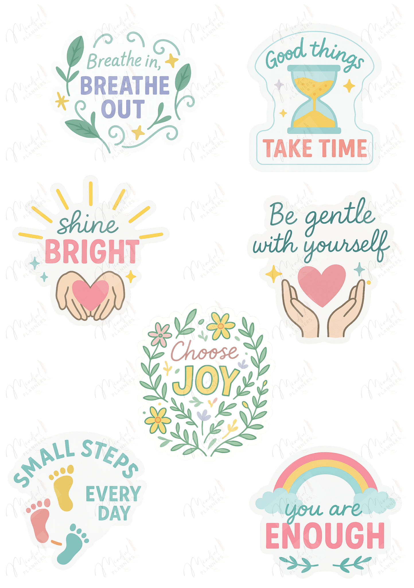 Journaling stickers with affirmations to support mental health and wellness