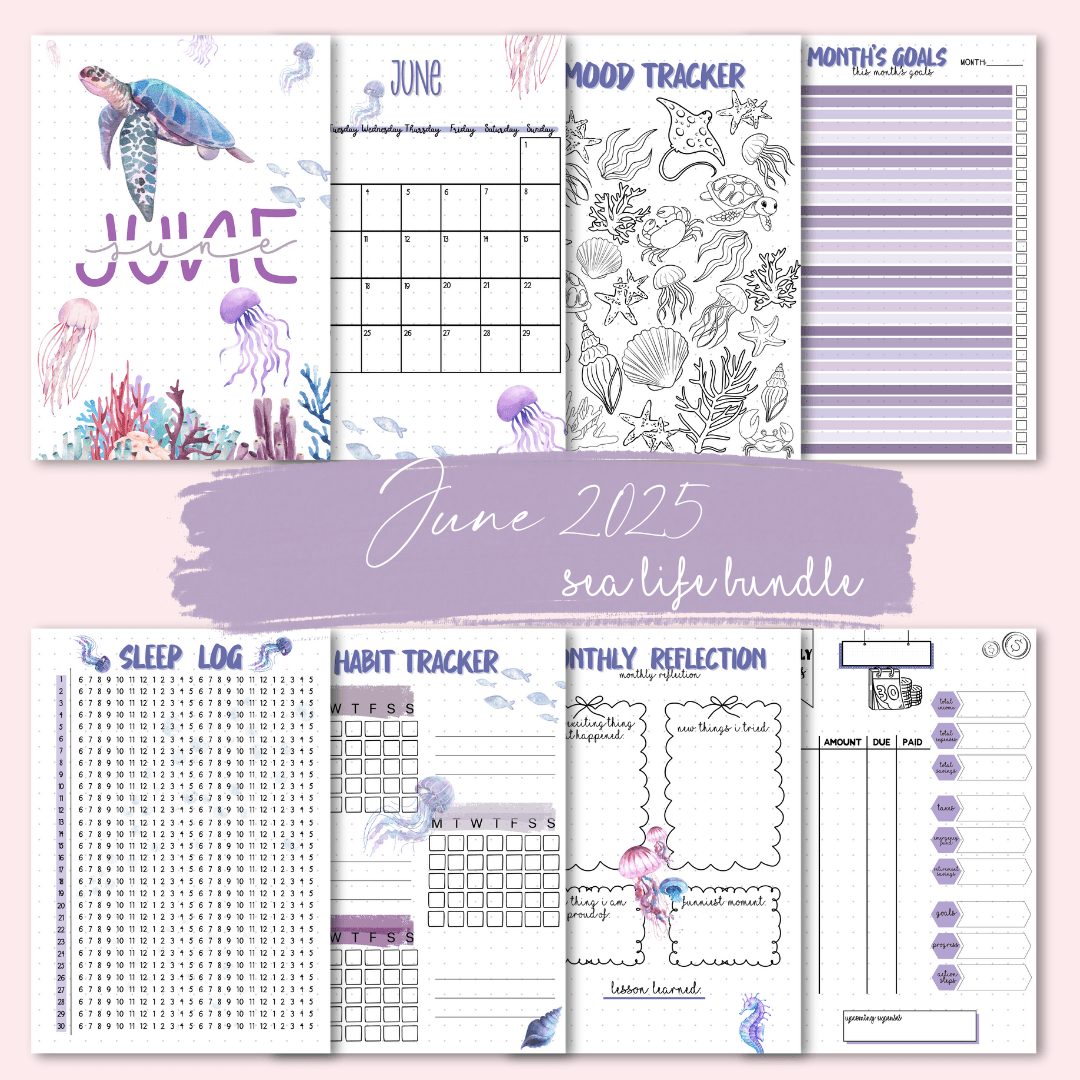 June 2026 sea world monthly journaling pages for your bullet journal