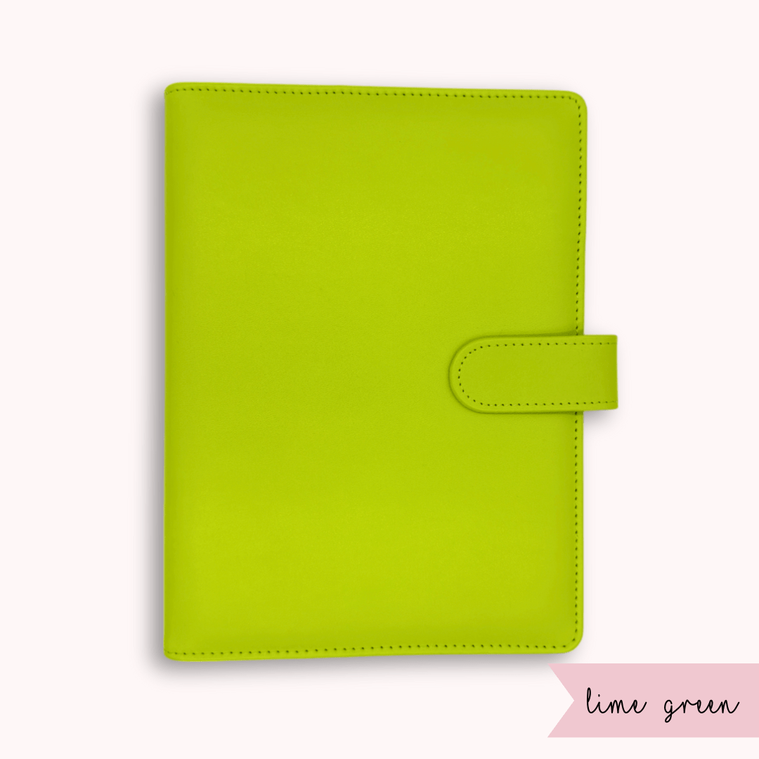 Lime green A5 bullet journal cover with 6-ring binder