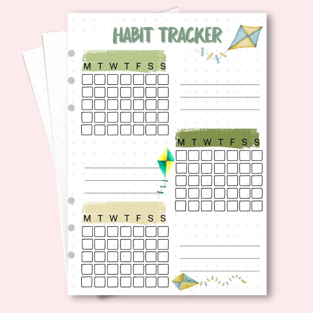 March 2026 habit tracker page A5 wellness planner insert