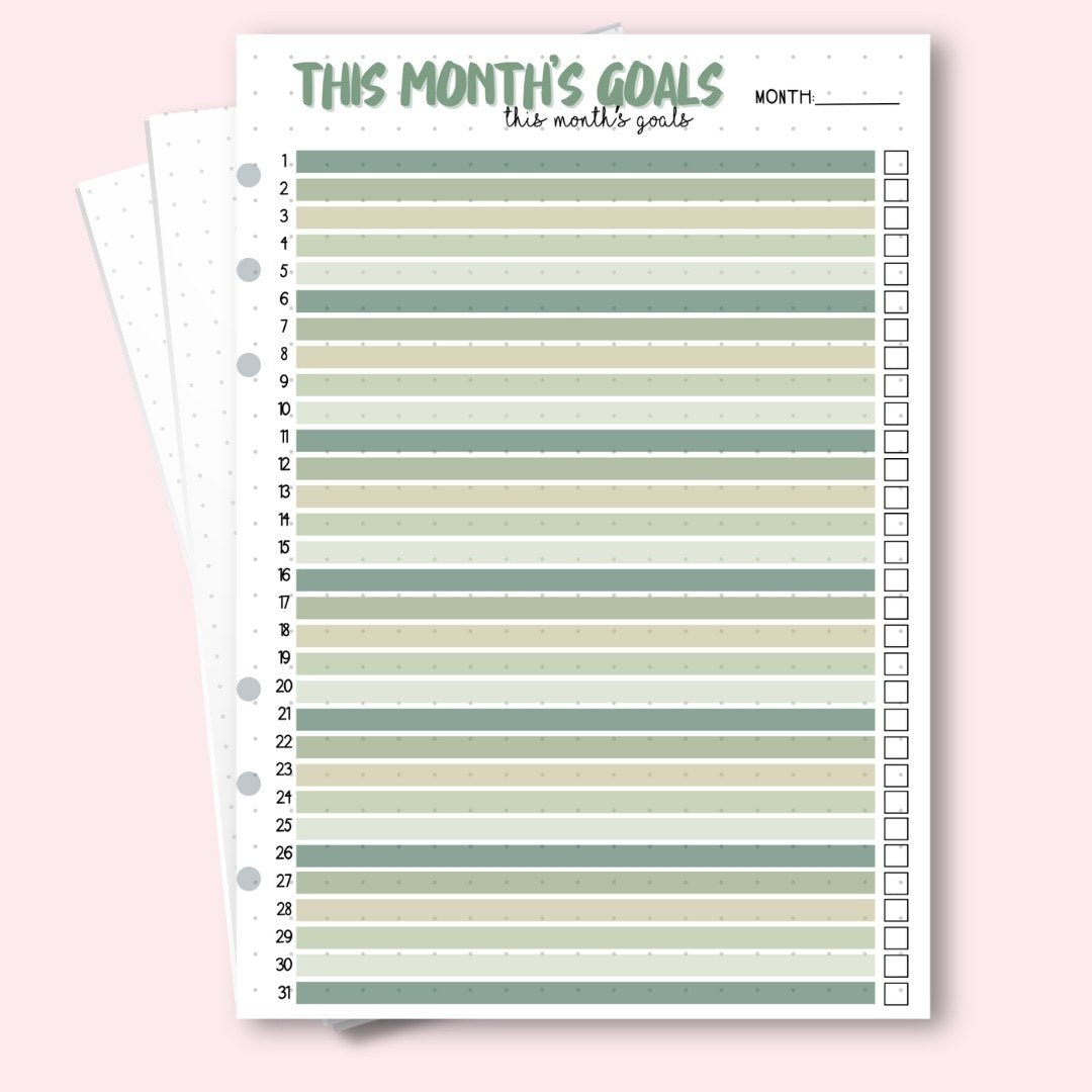 March 2026 monthly goals planner page for wellness journals