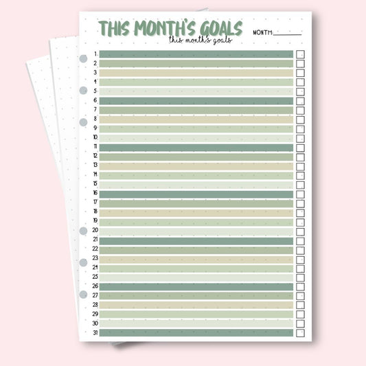 March 2026 monthly goals planner page for wellness journals