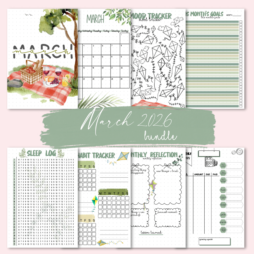 March 2026 monthly journaling pages for your bullet journal