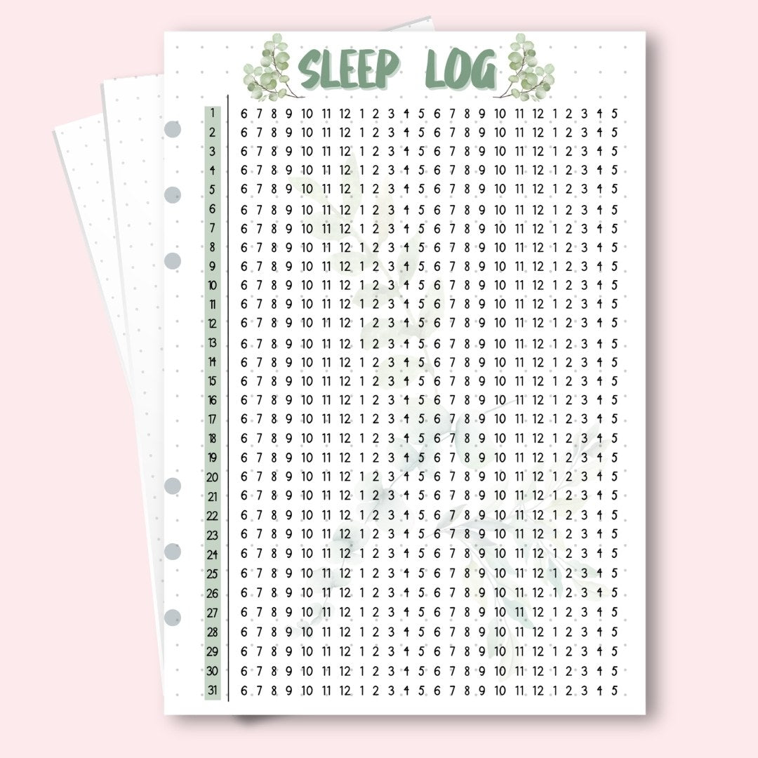 March 2026 sleep log page for A5 wellness planners