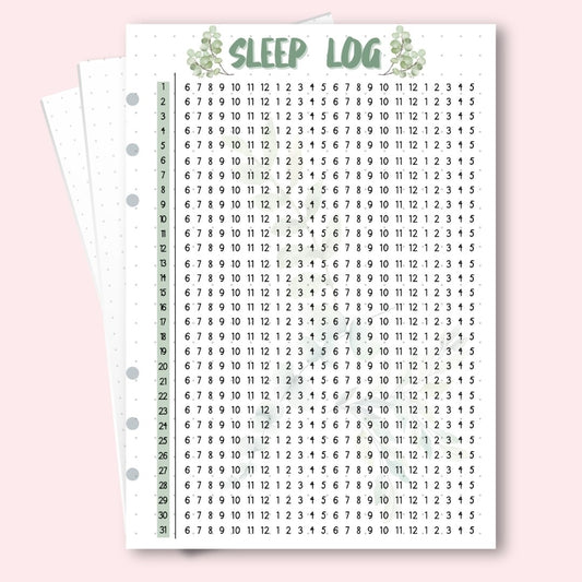 March 2026 sleep log page for A5 wellness planners