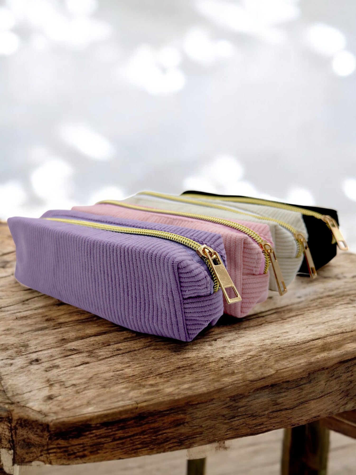 Medium-sized pastel velvet pencil case for stationery and makeup storage