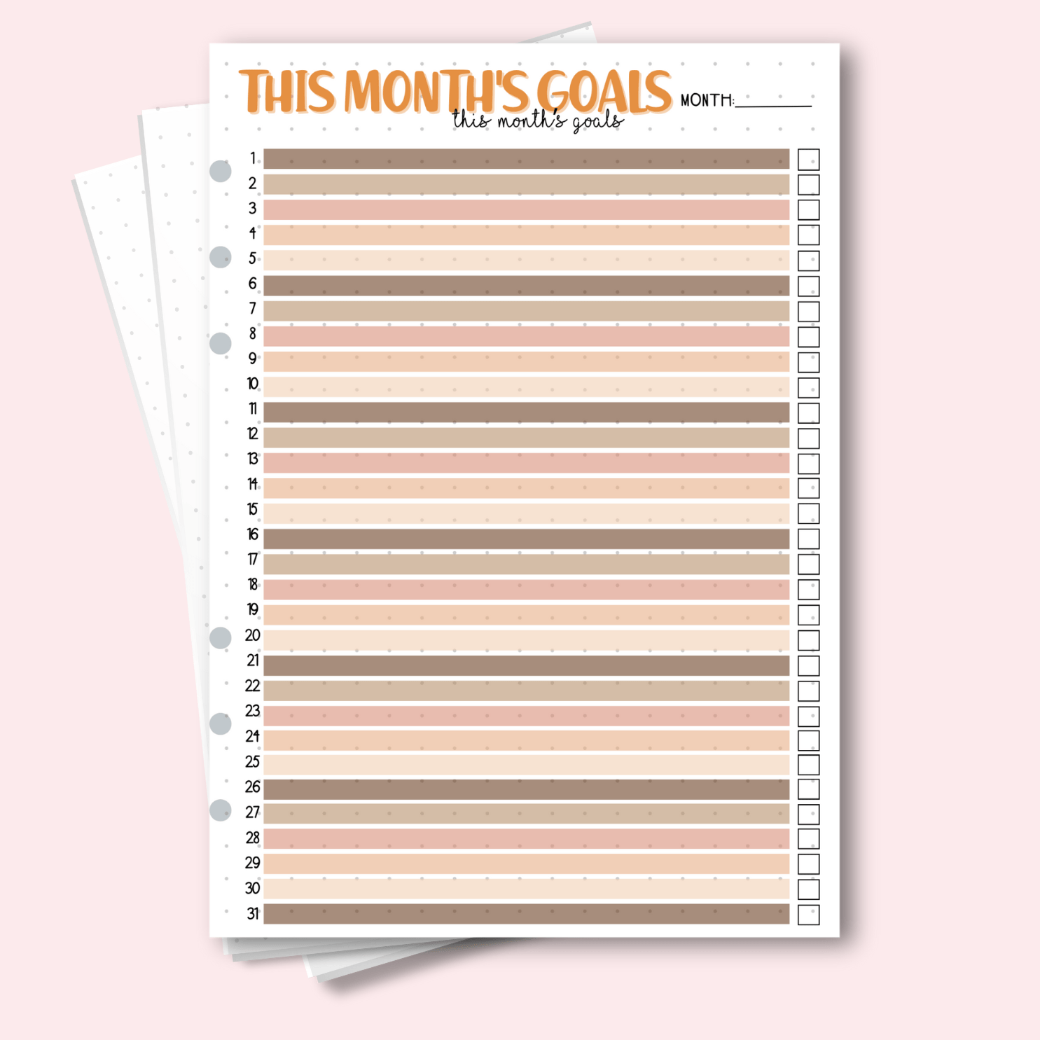 Monthly goal setting insert for bullet journal planners