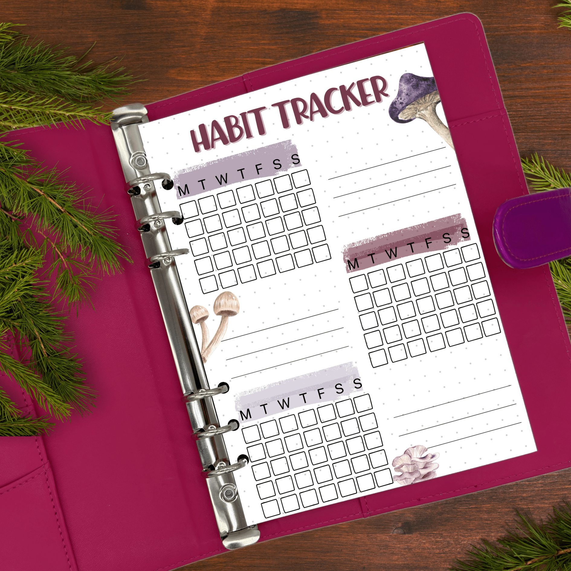 Monthly habit tracking grid for A5 bullet journals and planners.